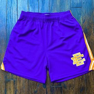 Eric Emanuel basic/mesh Shorts - Purple/Gold (Lakers Colors) - size Large